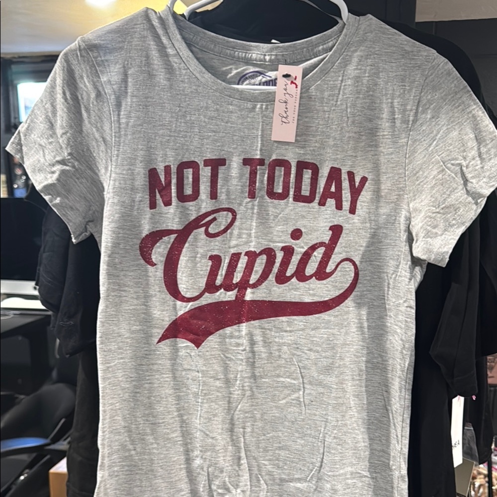 Gray T-Shirt with Red 'Not Today Cupid' Print